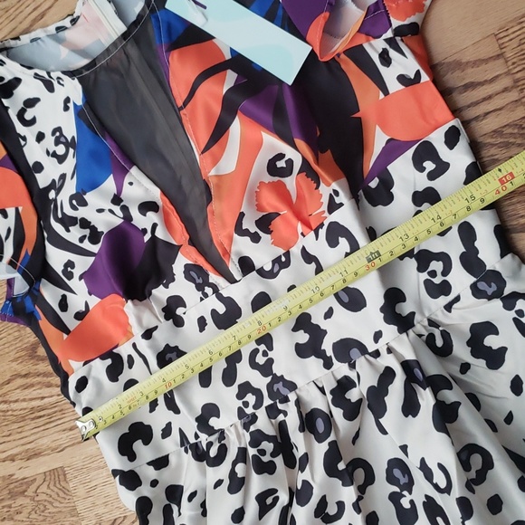 (L) NWT Dressfo Abstract Art Deco Leopard Print Floral Colorful Midi Fit & Flare - Picture 6 of 9